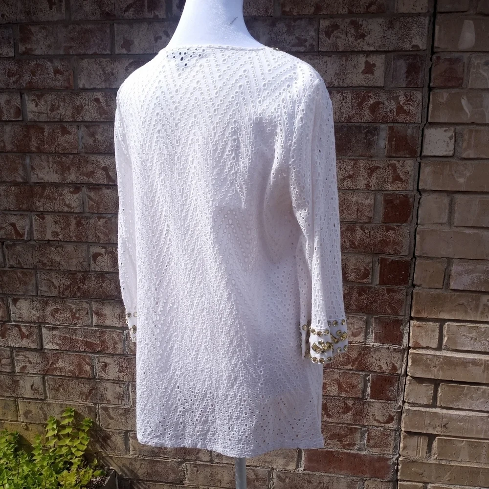 Juliette Eyelet Bejeweled Rhinestone Tunic Top Swim Coverup Women Size Medium
